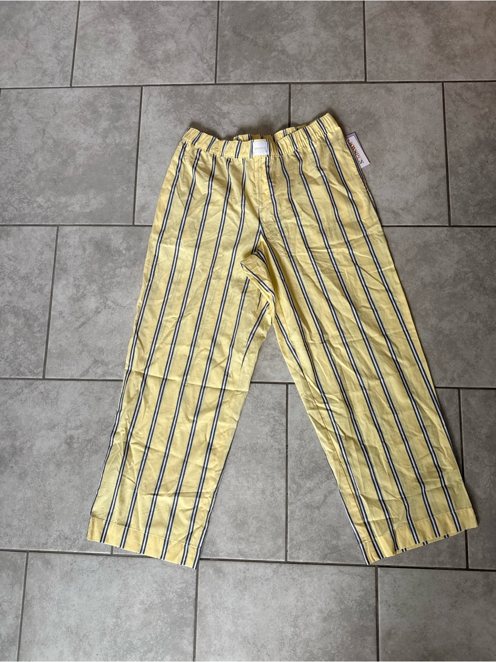 Yellow Vertical-Stripe Casual Pull-On Pants